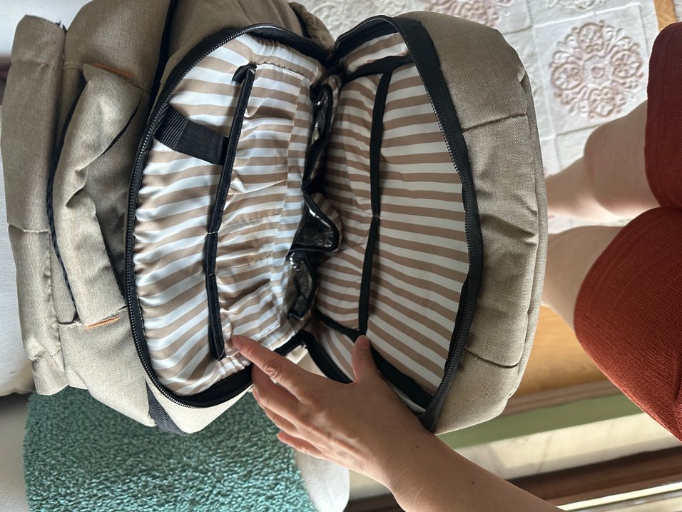 Bej ve Gri Çizgili Bebek Çantası-Kraft - Görsel 4