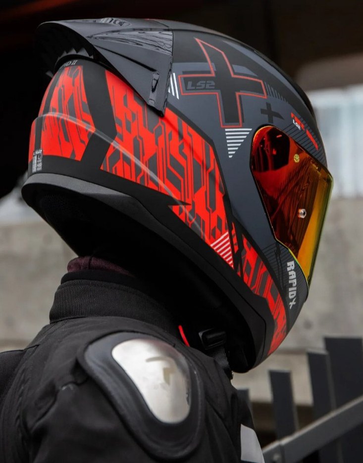 Koyu kırmızı desenli race kask modeli  - Görsel 3