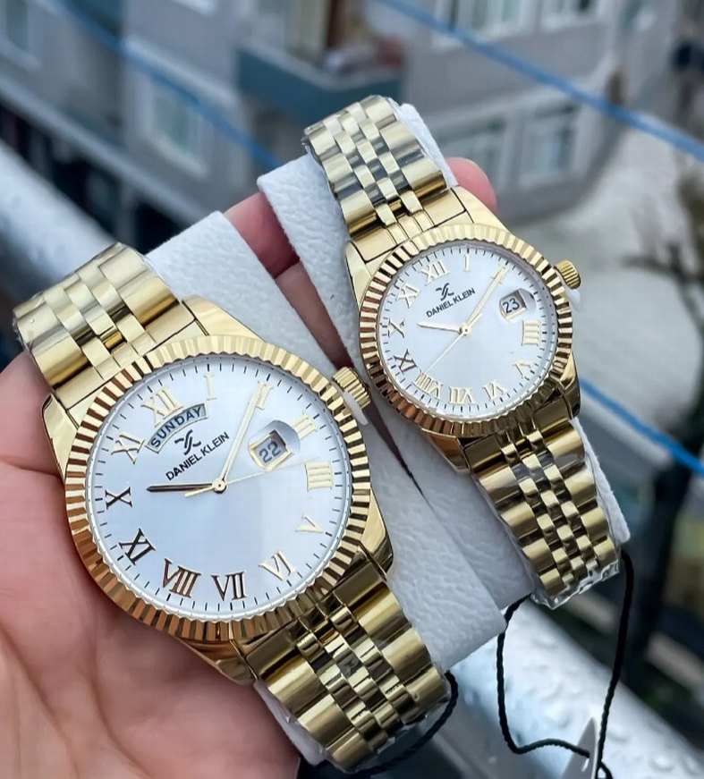 Altın Renkli Klasik çift ler icin kol saatleri - Görsel 2