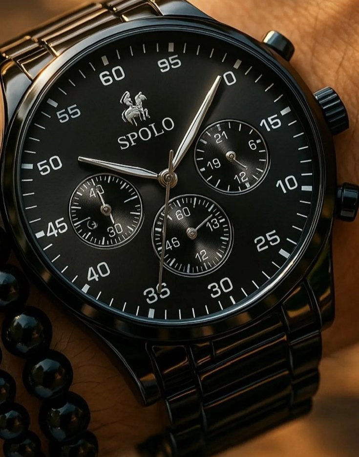 Siyah Biker Stil Klasik Erkek Saat SPOLO - Görsel 2