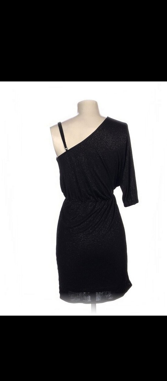 Simli V Yaka Drapeli Siyah Mini Abiye Elbise - Görsel 3