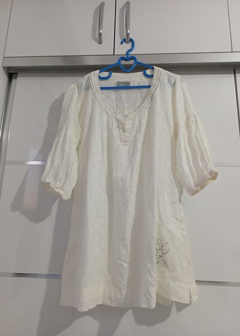 Beyaz Pamuk Tunik Bluz Pareo - Görsel 5