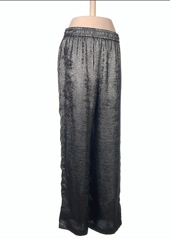 Gri Bol Paça Parlak Kumaş Pantolon - Görsel 2
