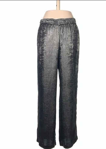 Gri Bol Paça Parlak Kumaş Pantolon - Görsel 3