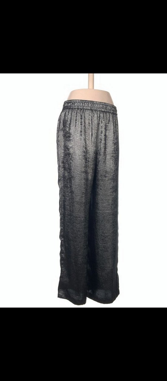 Gri Bol Paça Parlak Kumaş Pantolon - Görsel 2