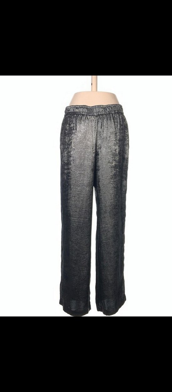 Gri Bol Paça Parlak Kumaş Pantolon - Görsel 3