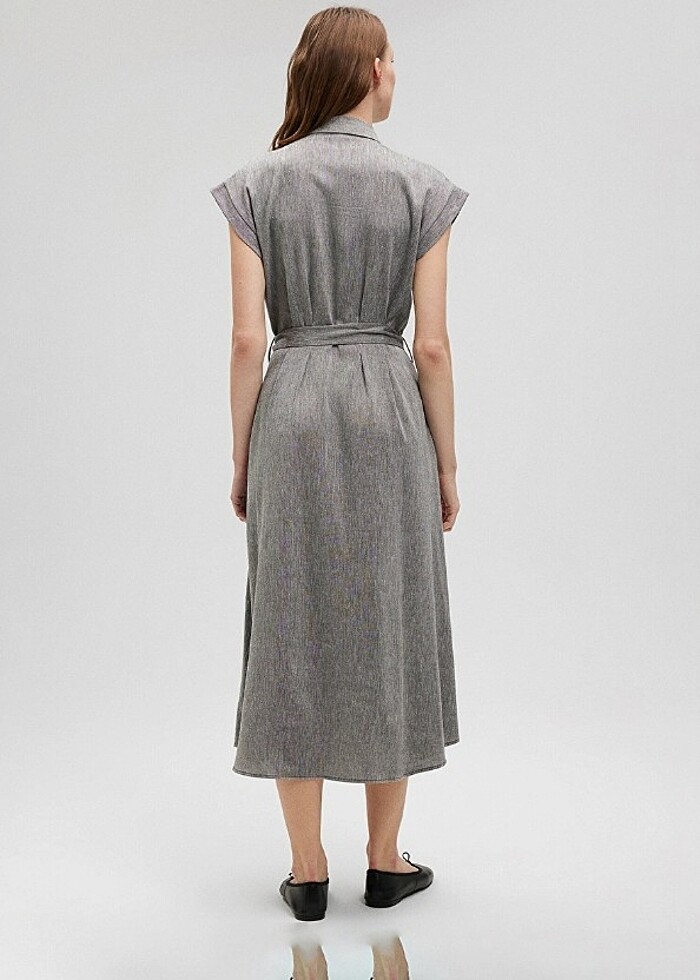 Mavi Jeans Keten Çan Uzun Gömlek Elbise - Görsel 5