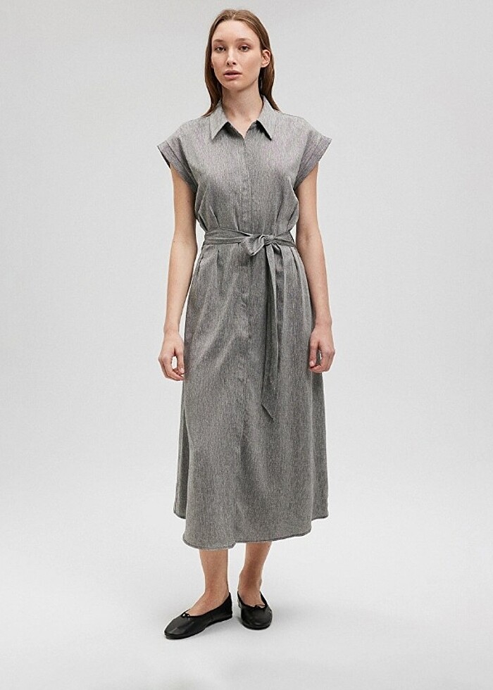 Mavi Jeans Keten Çan Uzun Gömlek Elbise - Görsel 3