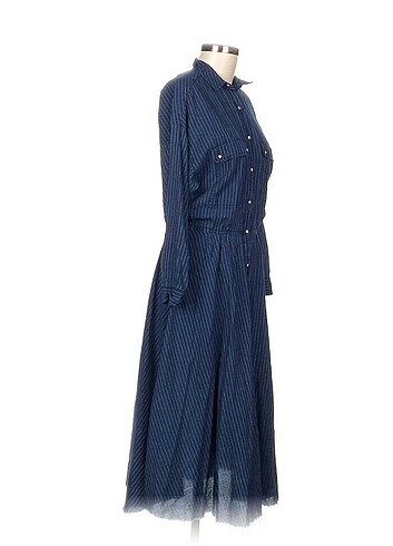 xs Beden Zara Denim Görünümlü Çizgili Çan Midi Gömlek Elbise