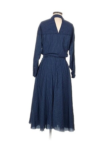 xs Beden lacivert Renk Zara Denim Görünümlü Çizgili Çan Midi Gömlek Elbise