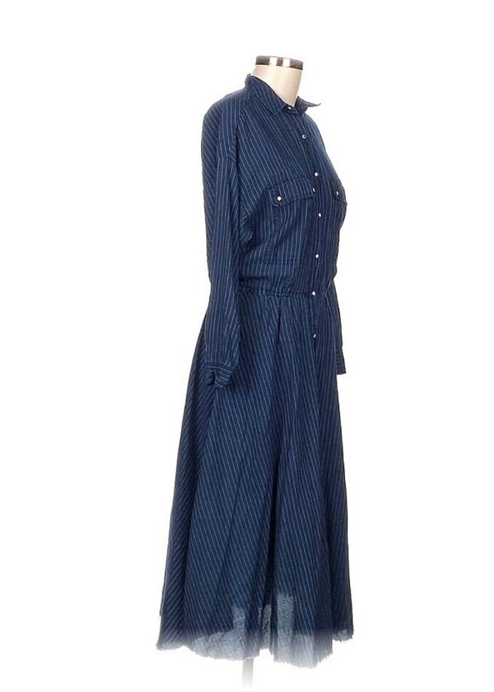 Zara Denim Görünümlü Çizgili Çan Midi Gömlek Elbise  - Görsel 3