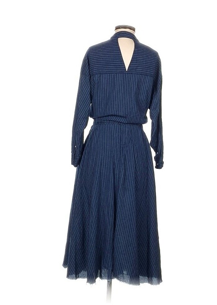 Zara Denim Görünümlü Çizgili Çan Midi Gömlek Elbise  - Görsel 4