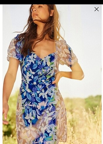 Balon Kol Desenli Sifon Kısa Elbise ... - Görsel 8