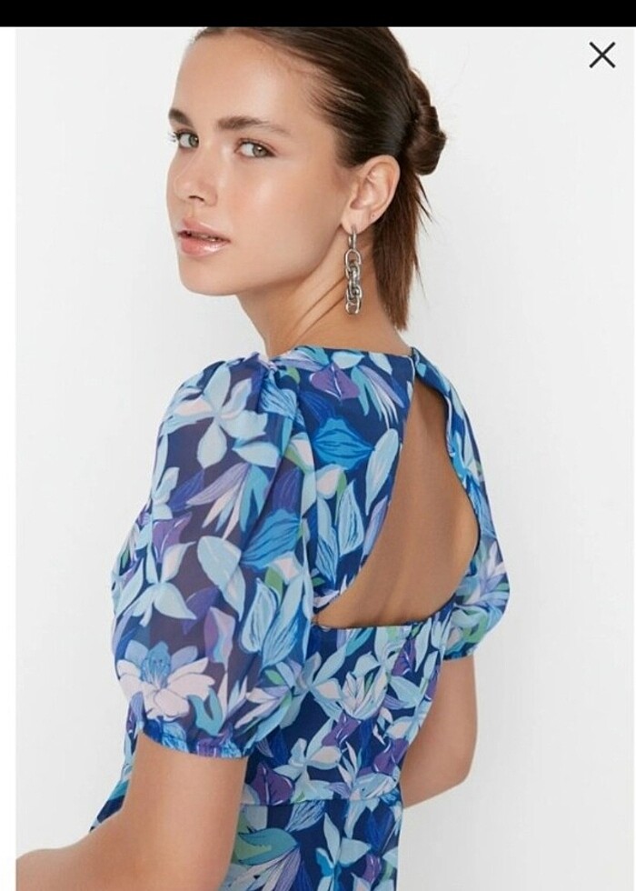 Balon Kol Desenli Sifon Kısa Elbise ... - Görsel 2