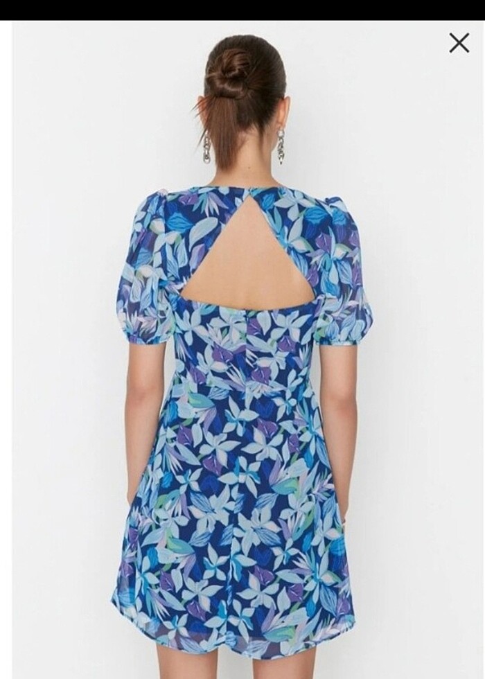 Balon Kol Desenli Sifon Kısa Elbise ... - Görsel 4