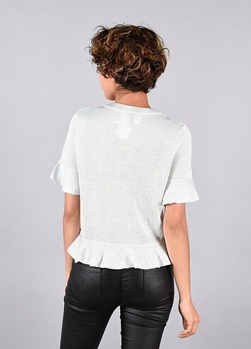 m Beden gri Renk H&M Volanlı Gümüş Gri Peplum Bluz