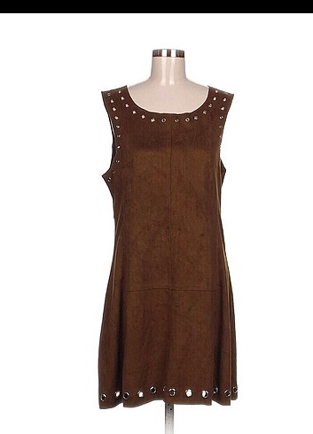 SÜET KUŞGÖZÜ DETAYLI KISA ELBİSE - Görsel 4