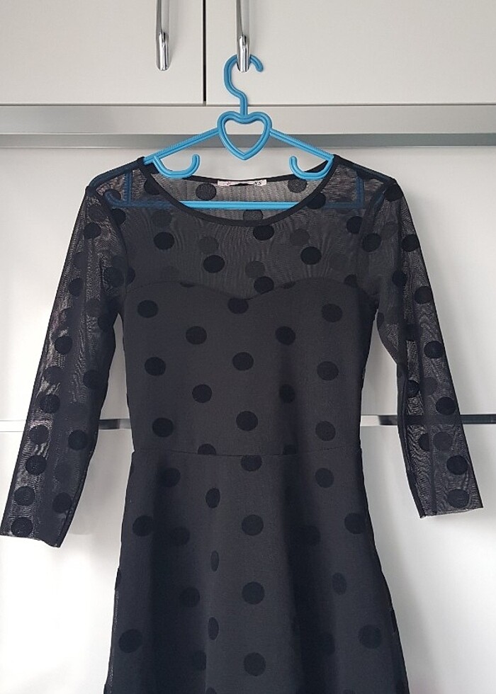 Puantiyeli Tüllü Transparan Elbise - Görsel 4