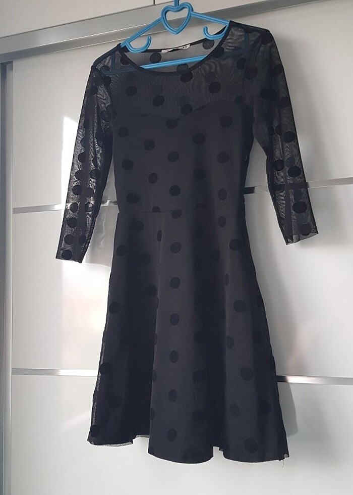 Puantiyeli Tüllü Transparan Elbise - Görsel 5