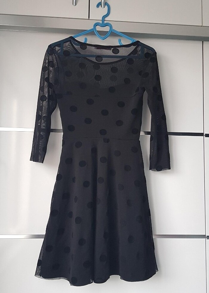 Puantiyeli Tüllü Transparan Elbise - Görsel 2