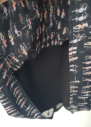 Balon Kol Desenli Şifon Kısa Elbise - Görsel 6