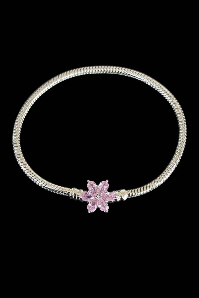 Pembe Çiçekli Boncuklu Kadın Bileklik - Görsel 2