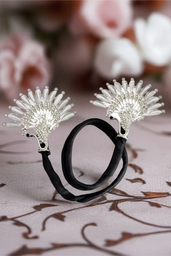 Boncuklu Gri Metal Saç Tokası Çift Set - Görsel 2