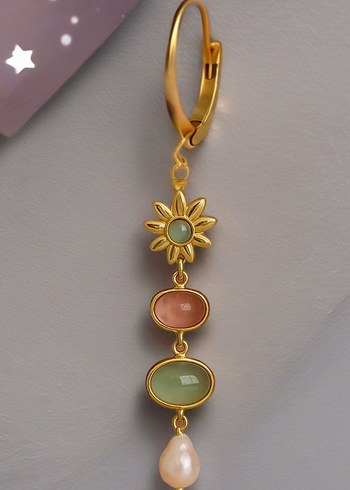 Çiçekli Boncuklu Uzun Bohem Küpe - Görsel 2