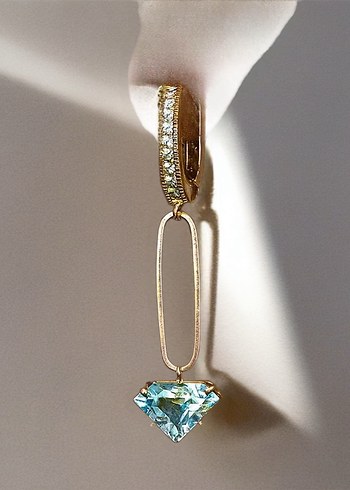 Zincir Detaylı Turkuaz Uzun Küpe - Görsel 2