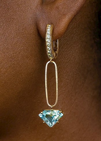 Zincir Detaylı Turkuaz Uzun Küpe - Görsel 3