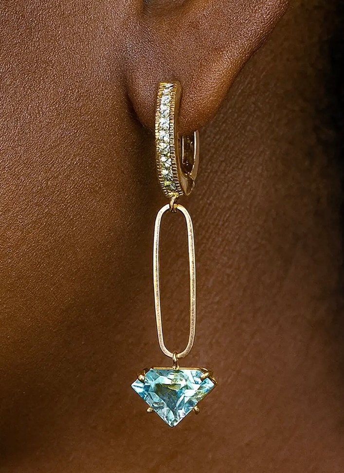 Zincir Detaylı Turkuaz Uzun Küpe - Görsel 3