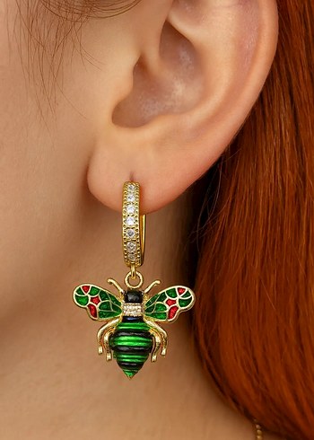 Renkli Boncuklu Arı Figürlü Kadın Küpe - Görsel 2