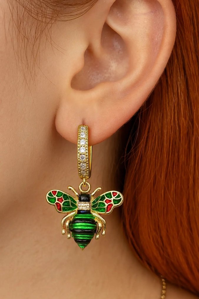 Renkli Boncuklu Arı Figürlü Kadın Küpe - Görsel 2