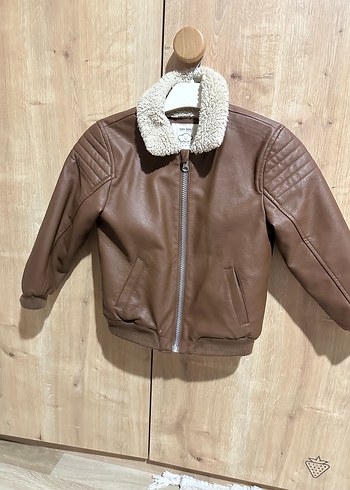 Kahverengi Kürklü Erkek Çocuk Deri Ceket - Görsel 2