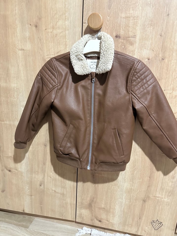 Kahverengi Kürklü Erkek Çocuk Deri Ceket - Görsel 2