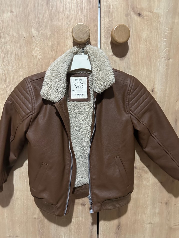 Kahverengi Kürklü Erkek Çocuk Deri Ceket - Görsel 5