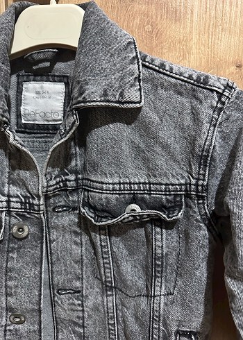 Gri Kız Denim Ceket Düğmeli - Görsel 3