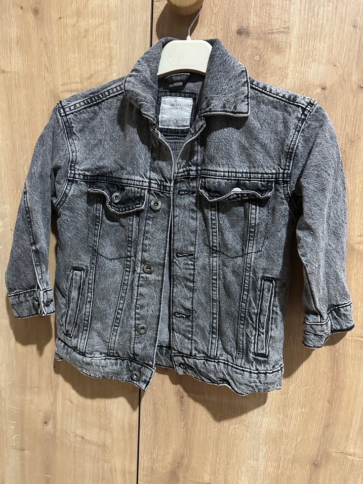 Gri Kız Denim Ceket Düğmeli - Görsel 4