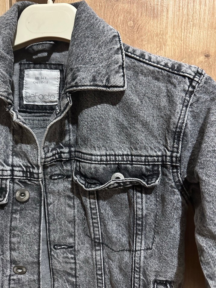 Gri Kız Denim Ceket Düğmeli - Görsel 3