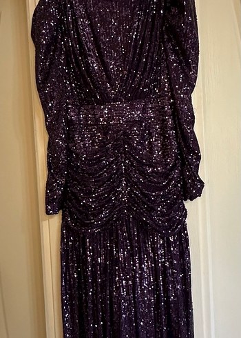 Uzun Kahverengi Drapeli Vintage Elbise - Görsel 4