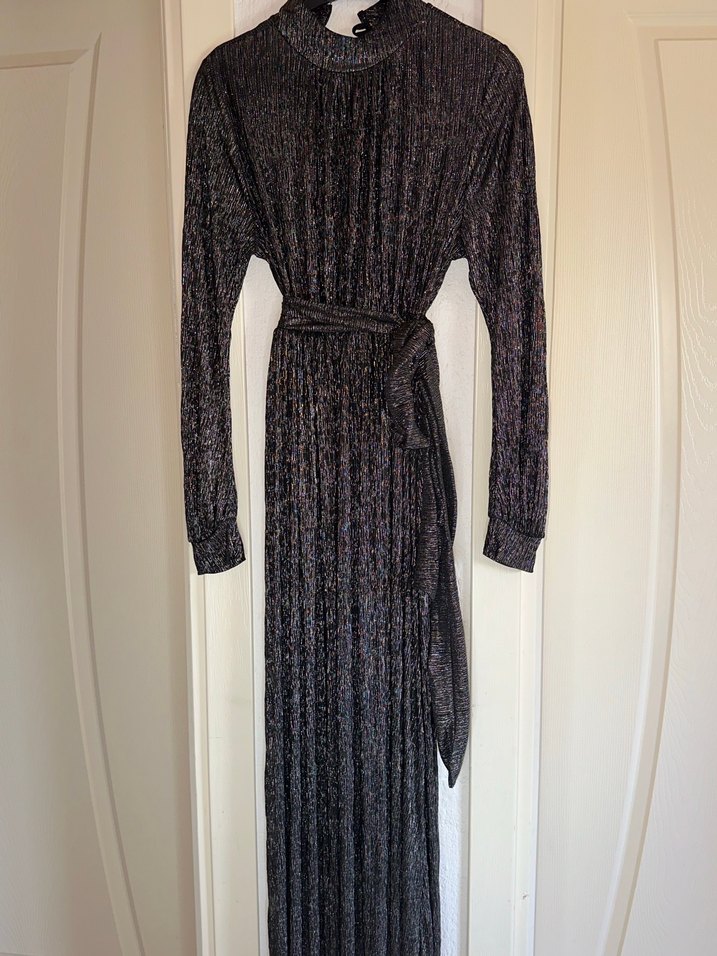 Pilili Gri Uzun Abiye Elbise - Görsel 2