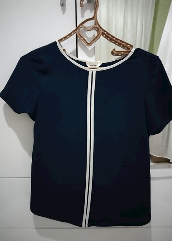 xl Beden Koyu Mavi Kemerli Kısa Kollu Bluz