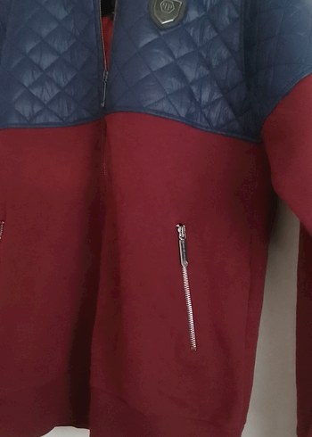 Bordo Erkek Sweatshirt Yüksek Yakalı Fermuarlı - Görsel 2