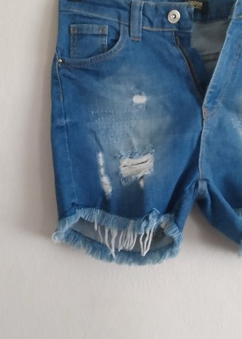 Kadın Mavi Kot Mini Şort - Görsel 3