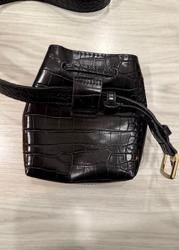Siyah Deri Yılan Desenli Kadın Bel Çantası - Görsel 3