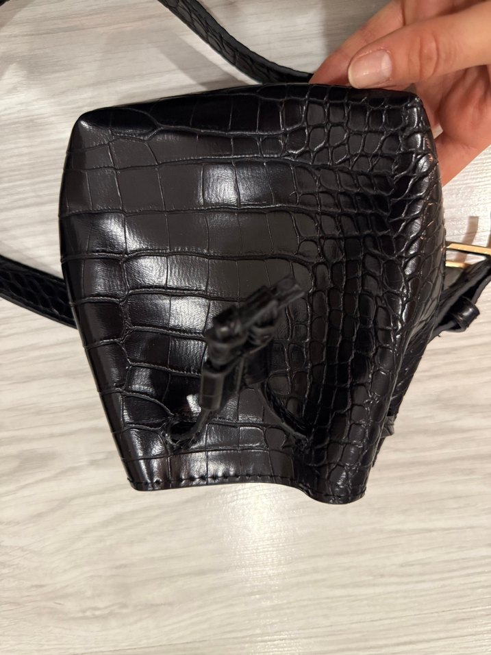 Siyah Deri Yılan Desenli Kadın Bel Çantası - Görsel 5