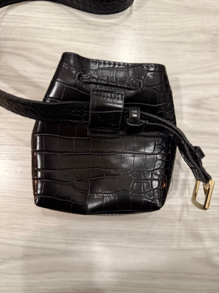 Siyah Deri Yılan Desenli Kadın Bel Çantası - Görsel 3