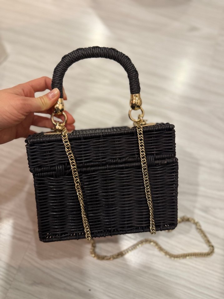 Zara Zincir Detaylı Siyah Örgü Kadın Çanta - Görsel 3