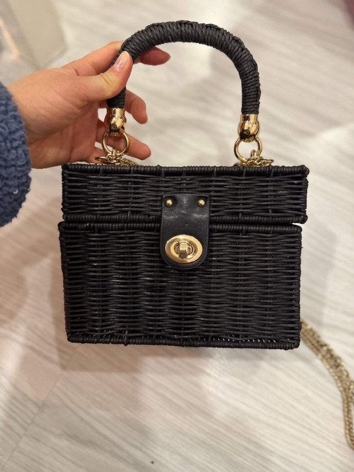 Zara Zincir Detaylı Siyah Örgü Kadın Çanta - Görsel 2