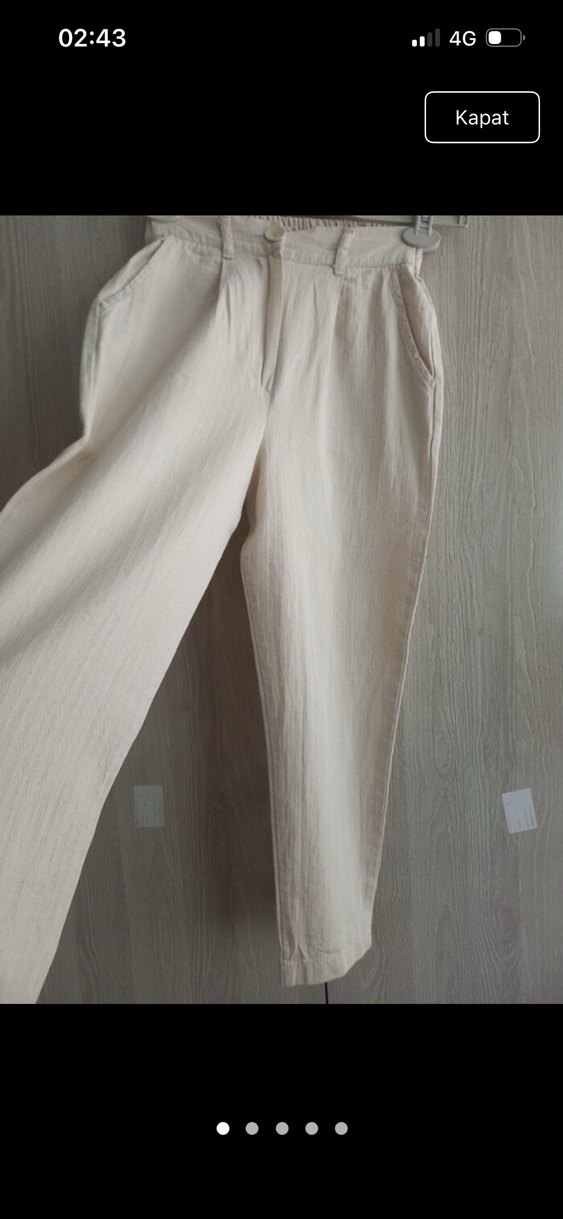 Bej  Keten Kadın Pantolon - Görsel 2